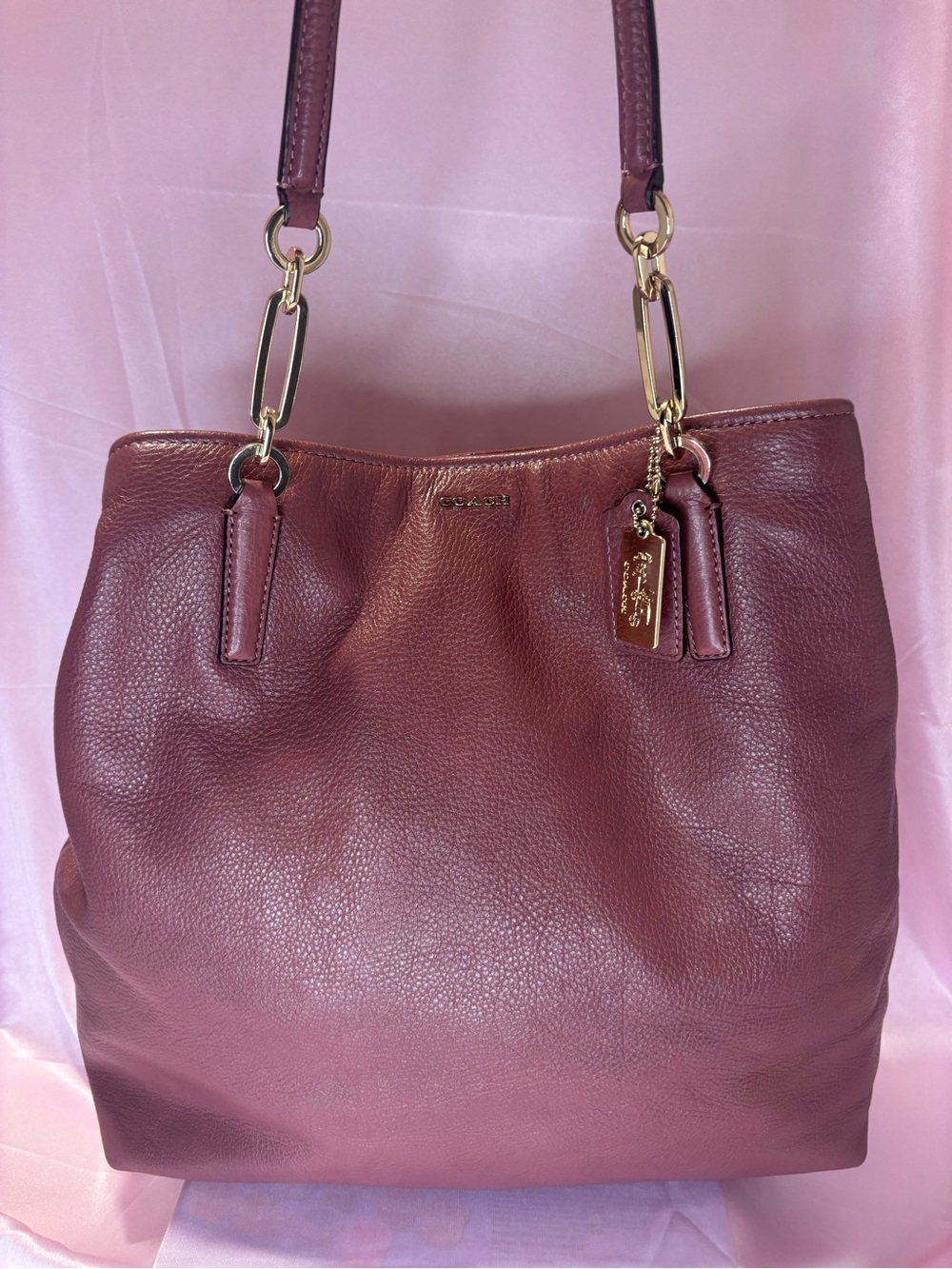 Coach Pebbled Leather Shoulder Tote in Mauve/Dusty Rose